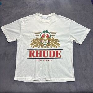 RHUDE New York New Money T-Shirt Men’s Size Large Cream Streetwear Luxury Cotton